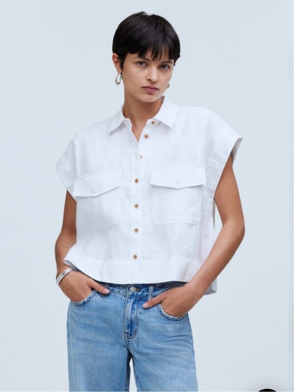 Madewell Flap-Pocket Button-Up Shirt in 100% Linen • size small • NWT • NO994